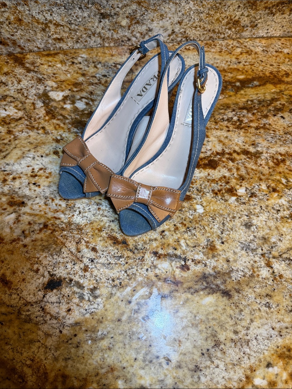 Prada Denim Bow Slingback wedges